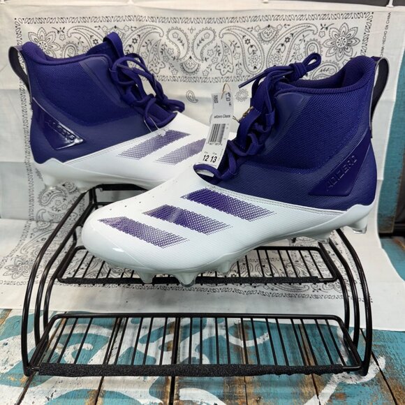 NEW Adidas ADIZERO Chaos High-Top Football Cleats White/Purple IG3459 Mens 12 - Picture 1 of 9